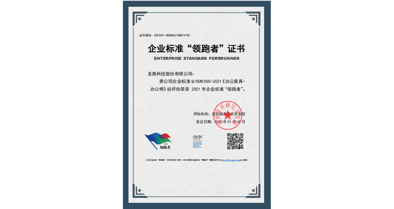 圣奧科技股份有限公司榮獲企業標準“領跑者”稱號/